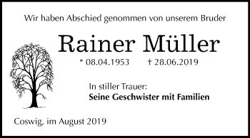 Traueranzeige von Rainer Müller von Super Sonntag Wittenberg