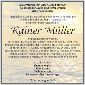 Traueranzeige von Rainer Müller von Mitteldeutsche Zeitung Merseburg/Querfurt