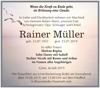Traueranzeige von Rainer Müller von Super Sonntag Merseburg/Querfurt