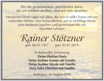 Traueranzeige von Rainer Stötzner von Mitteldeutsche Zeitung Merseburg/Querfurt