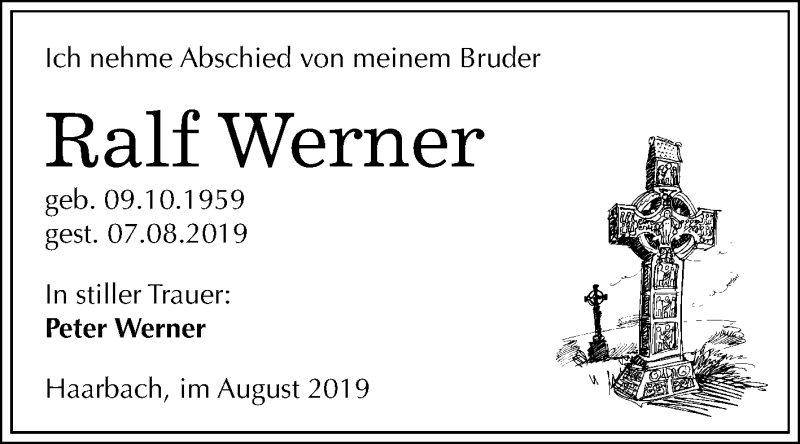  Traueranzeige für Ralf Werner vom 17.08.2019 aus Mitteldeutsche Zeitung Zeitz