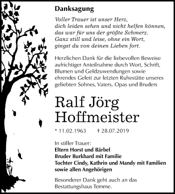 Traueranzeige von Ralf Jörg Hoffmeister von Mitteldeutsche Zeitung Bitterfeld
