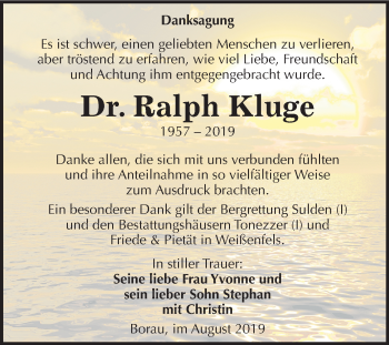 Traueranzeige von Ralph Kluge von Mitteldeutsche Zeitung Weißenfels
