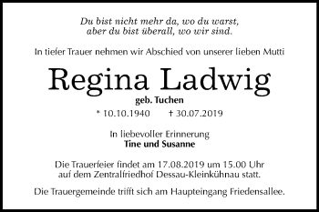 Traueranzeige von Regina Ladwig von Mitteldeutsche Zeitung Dessau-Roßlau