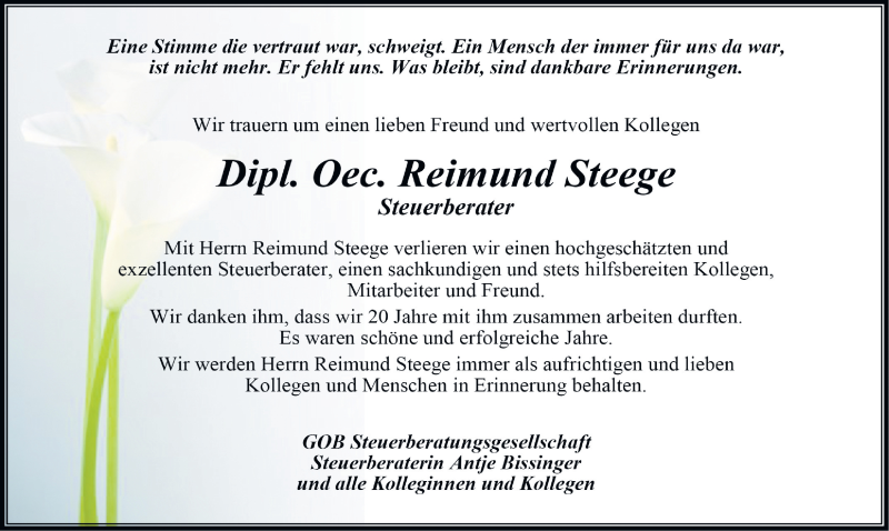  Traueranzeige für Reimund Steege vom 31.08.2019 aus Mitteldeutsche Zeitung Quedlinburg