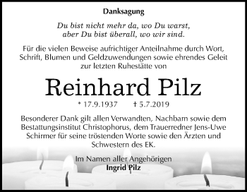 Traueranzeige von Reinhard Pilz von Mitteldeutsche Zeitung Halle/Saalkreis