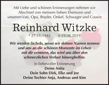 Traueranzeige von Reinhard Witzke von Mitteldeutsche Zeitung Dessau-Roßlau