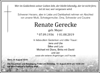 Traueranzeige von Renate Gerecke von Mitteldeutsche Zeitung Köthen