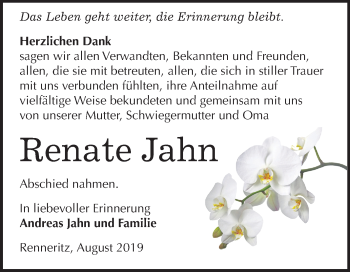 Traueranzeige von Renate Jahn von Mitteldeutsche Zeitung Bitterfeld
