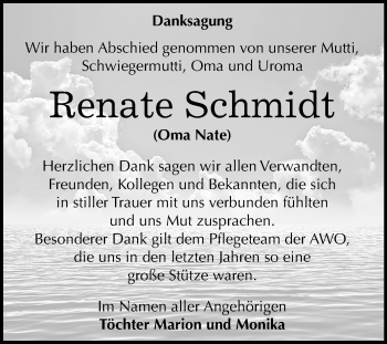 Traueranzeige von Renate Schmidt von Super Sonntag Wittenberg