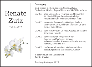 Traueranzeige von Renate Zutz von Super Sonntag Bernburg