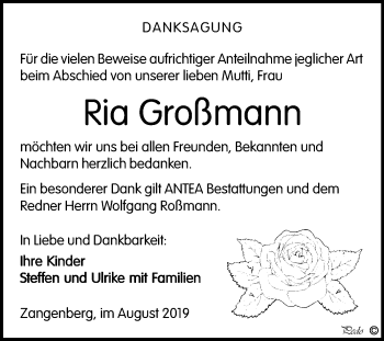 Traueranzeige von Ria Großmann von Super Sonntag Zeitz