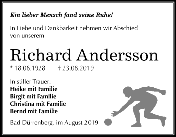 Traueranzeige von Richard Andersson von Mitteldeutsche Zeitung Merseburg/Querfurt