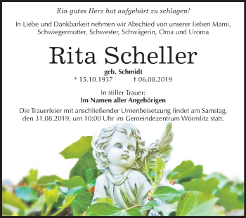 Traueranzeige von Rita Scheller von Mitteldeutsche Zeitung Halle/Saalkreis