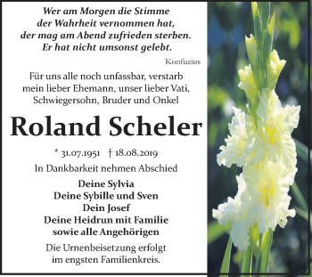 Traueranzeige von Roland Scheler von Mitteldeutsche Zeitung Bitterfeld
