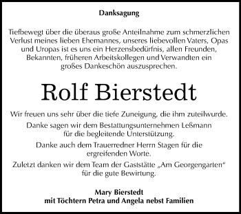 Traueranzeige von Rolf Bierstedt von Super Sonntag Dessau-Roßlau
