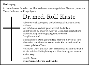 Traueranzeige von Rolf Kaste von Super Sonntag Dessau-Roßlau