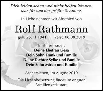 Traueranzeige von Rolf Rathmann von Mitteldeutsche Zeitung Aschersleben