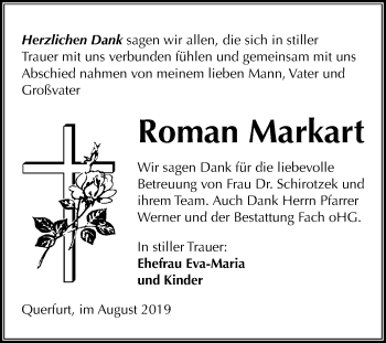 Traueranzeige von Roman Markart von Super Sonntag Merseburg/Querfurt