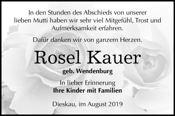 Traueranzeige von Rosel Kauer von Mitteldeutsche Zeitung Halle/Saalkreis