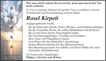 Traueranzeige von Rosel Kirpeit von Super Sonntag Aschersleben