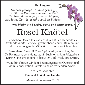 Traueranzeige von Rosel Knötel von Super Sonntag Köthen
