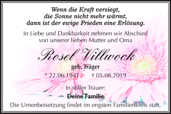 Traueranzeige von Rosel Villwock von Mitteldeutsche Zeitung Merseburg/Querfurt