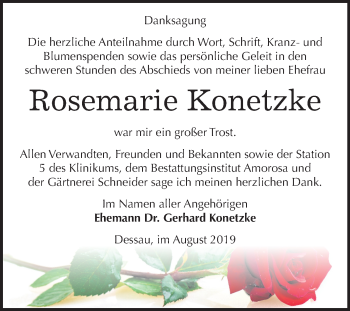 Traueranzeige von Rosemarie Konetzke von Mitteldeutsche Zeitung Dessau-Roßlau
