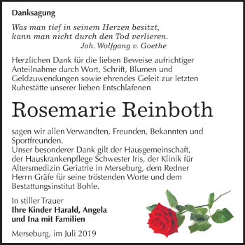 Traueranzeige von Rosemarie Reinboth von Super Sonntag Merseburg/Querfurt