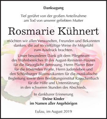 Traueranzeige von Rosmarie Kühnert von Mitteldeutsche Zeitung Naumburg/Nebra