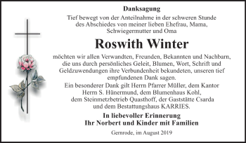 Traueranzeige von Roswith Winter von Mitteldeutsche Zeitung Quedlinburg