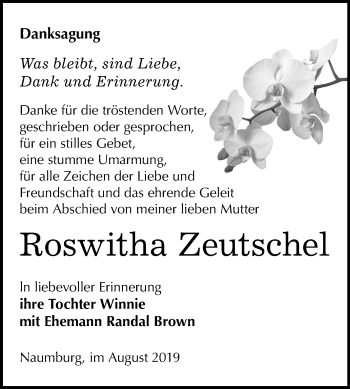 Traueranzeige von Roswitha Zeutschel von Mitteldeutsche Zeitung Naumburg/Nebra