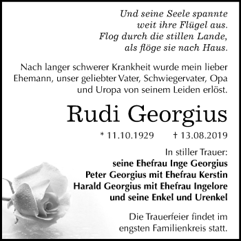 Traueranzeige von Rudi Georgius von Mitteldeutsche Zeitung Mansfelder Land