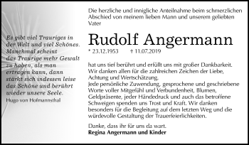 Traueranzeige von Rudolf Angermann von Super Sonntag Bernburg