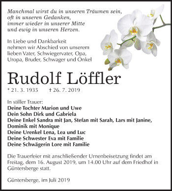 Traueranzeige von Rudolf Löffler von Mitteldeutsche Zeitung Quedlinburg