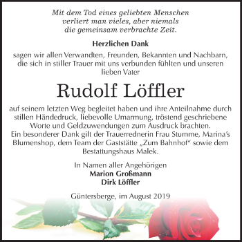 Traueranzeige von Rudolf Löffler von Super Sonntag Quedlinburg