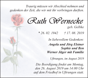 Traueranzeige von Ruth Wernecke von Mitteldeutsche Zeitung Sangerhausen
