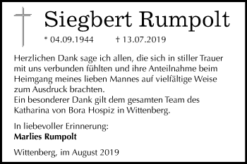 Traueranzeige von Siegbert Rumpolt von Super Sonntag Wittenberg