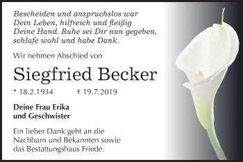 Traueranzeige von Siegfried Becker von Super Sonntag Dessau-Roßlau