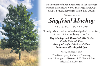 Traueranzeige von Siegfried Machoy von Super Sonntag Sangerhausen