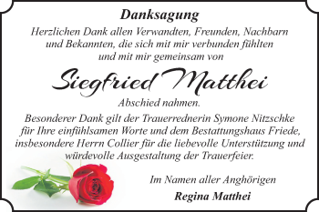 Traueranzeige von Siegfried Matthei von Super Sonntag Dessau-Roßlau