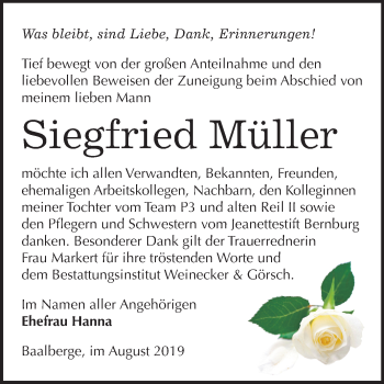 Traueranzeige von Siegfried Müller von Super Sonntag Bernburg