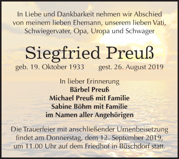 Traueranzeige von Siegfried Preuß von Mitteldeutsche Zeitung Halle/Saalkreis