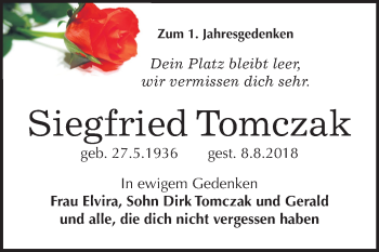 Traueranzeige von Siegfried Tomczak von Mitteldeutsche Zeitung Bitterfeld
