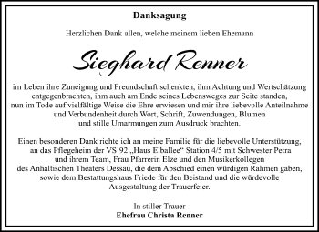 Traueranzeige von Sieghard Renner von Mitteldeutsche Zeitung Dessau-Roßlau