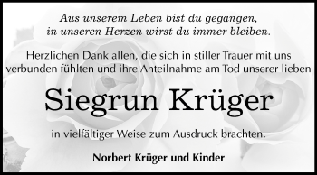 Traueranzeige von Siegrun Krüger von Mitteldeutsche Zeitung Wittenberg
