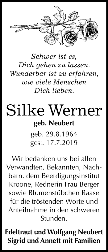 Traueranzeige von Silke Werner von Mitteldeutsche Zeitung Halle/Saalkreis
