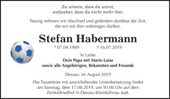 Traueranzeige von Stefan Habermann von Super Sonntag Dessau-Roßlau
