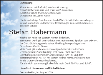 Traueranzeige von Stefan Habermann von Mitteldeutsche Zeitung Dessau-Roßlau