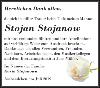 Traueranzeige von Stojan Stojanow von Super Sonntag Aschersleben